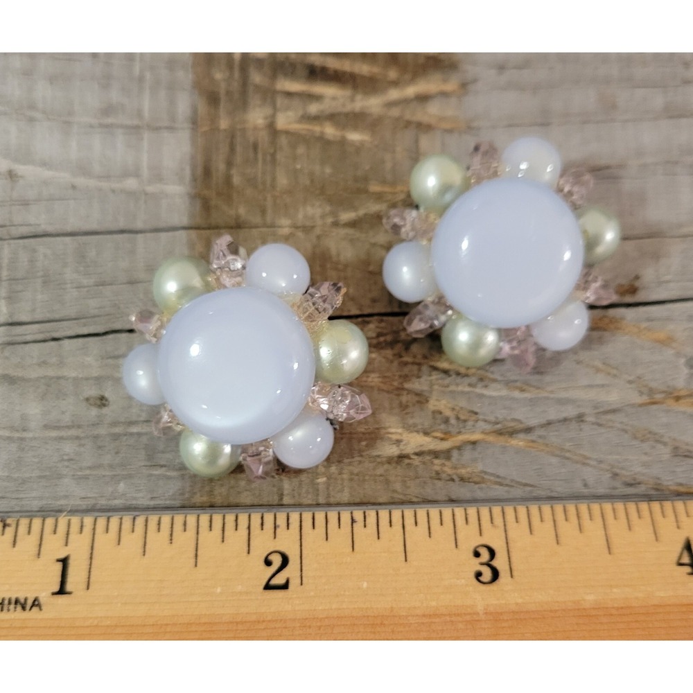 Vintage Flower Clip On Earrings‎ Pearl Beaded Statement Elegant - Picture 6 of 14